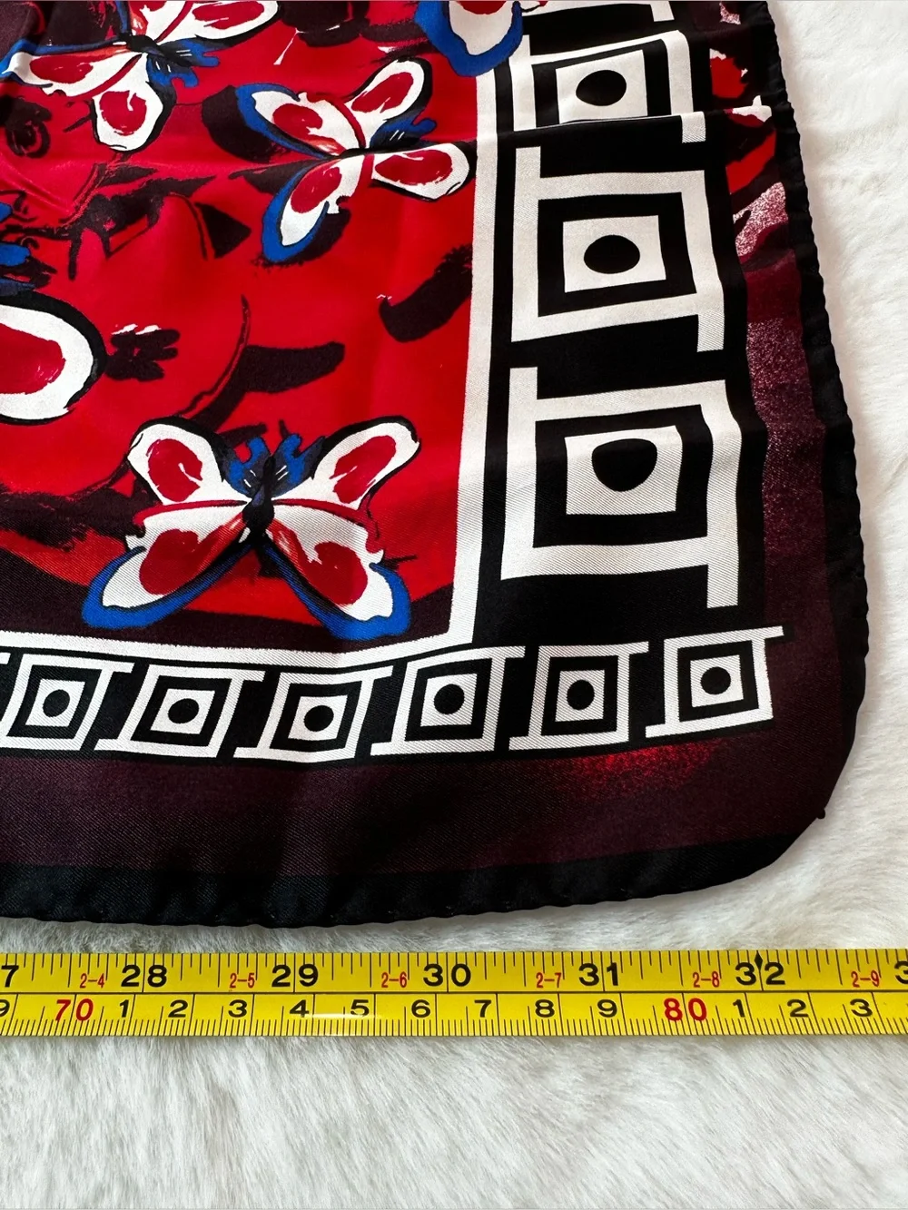 Versace Red Floral Silk-Blend Scarf with Blue & White Accents